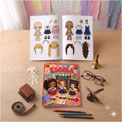 Arquivo de Corte Livro Interativo Paper Dolls Bonecas de Papel Escola Alunos Aluna 4