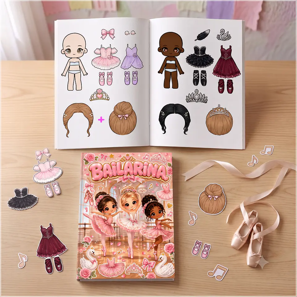 Arquivo de Corte Livro Interativo Paper Dolls Bonecas de Papel Bailarina 2 1