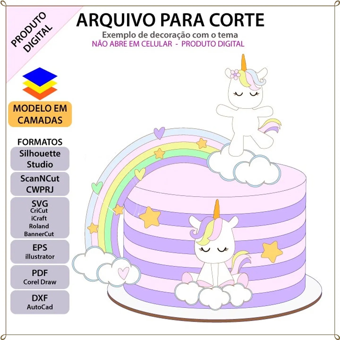 Arquivo de Corte Topo de Bolo Unicórnio 99 1