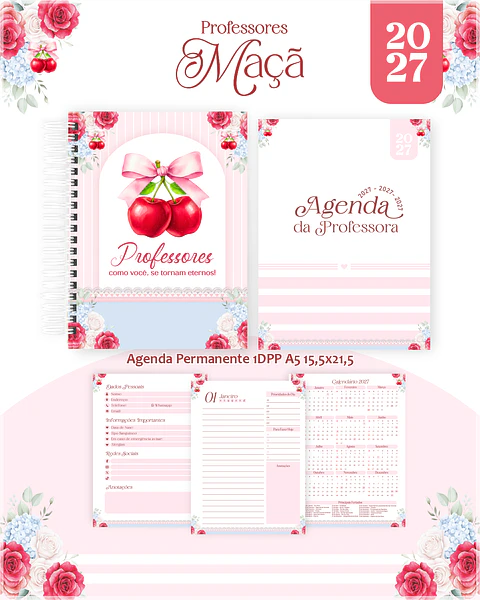 Encadernação - Professores Maçã(Agenda, Bloco, Cadernos, Caneca, Marca Pag, Notepad e Planner)