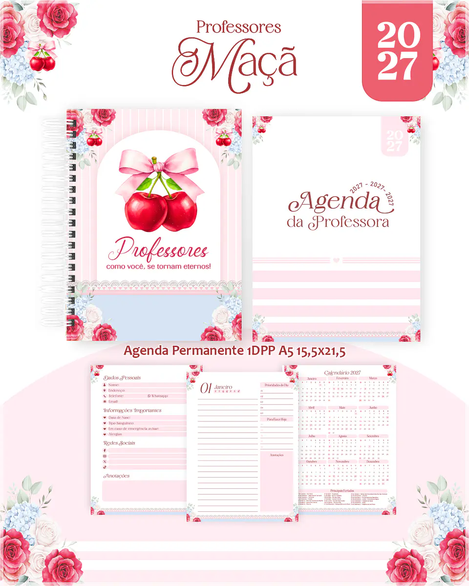 Encadernação - Professores Maçã(Agenda, Bloco, Cadernos, Caneca, Marca Pag, Notepad e Planner) 1