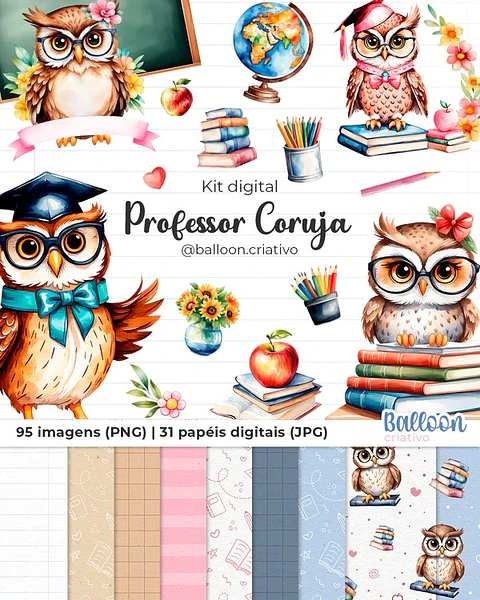 Kit Digital Professor Coruja Balloon Criativo 7