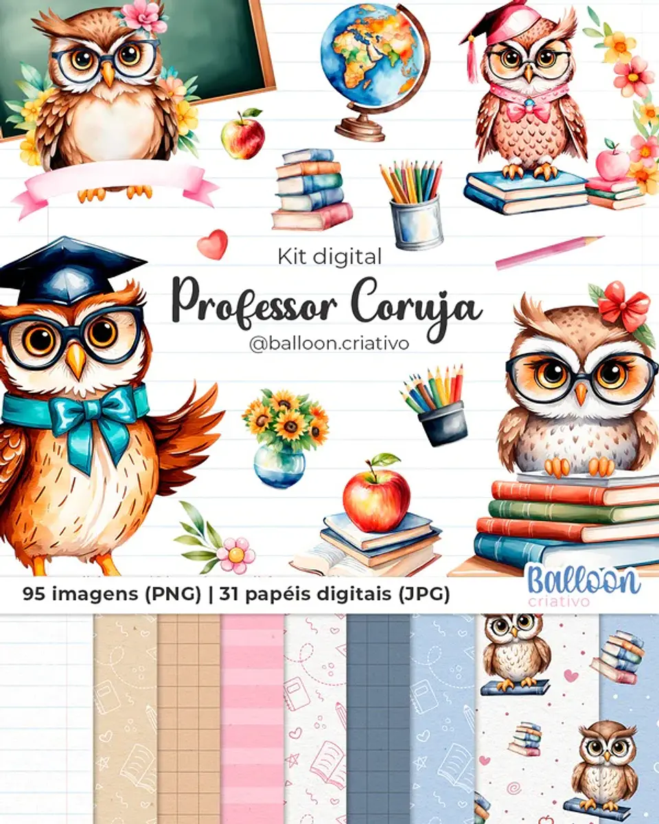 Kit Digital Professor Coruja Balloon Criativo 7 1