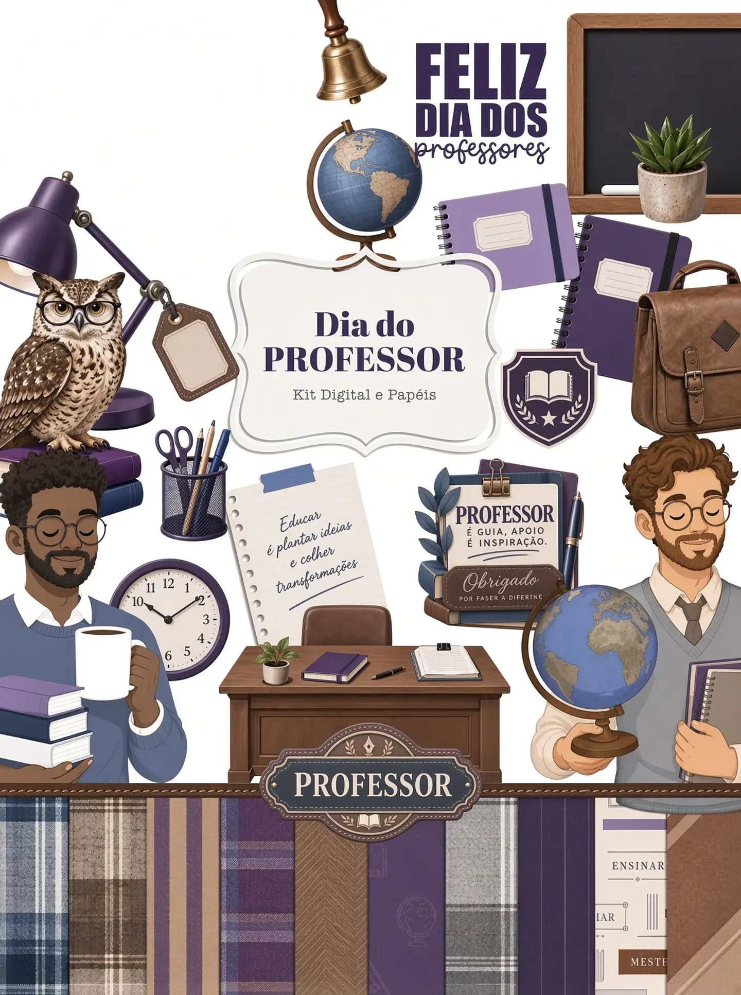 Kit Digital Combo Ilustrações e Papéis Dia dos Professores 16 1
