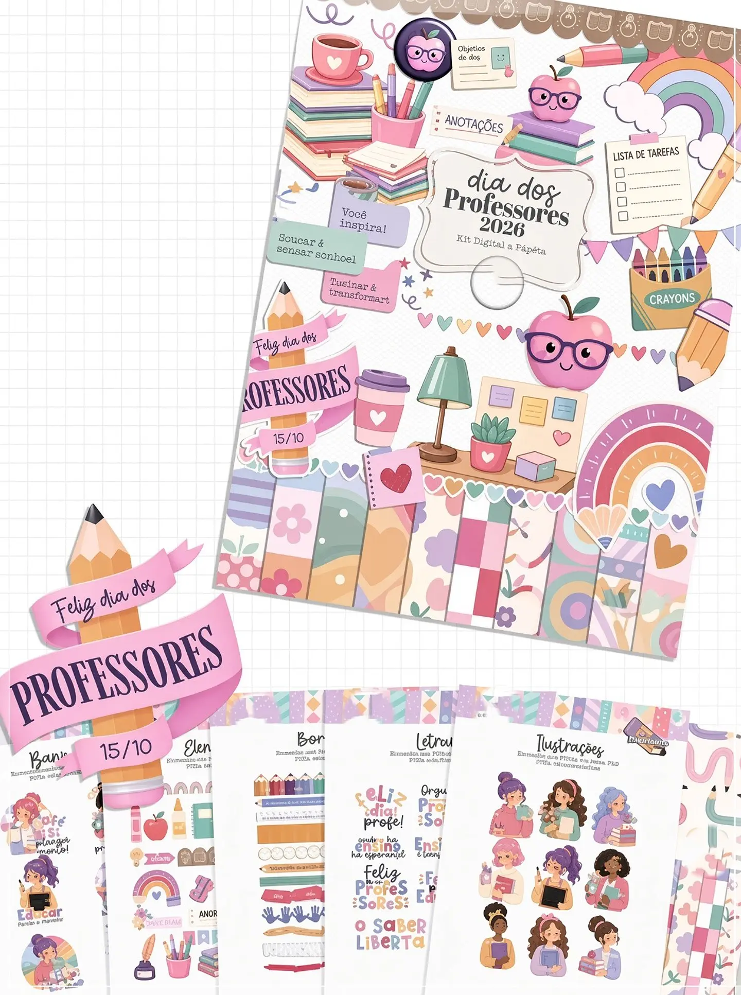Kit Digital Combo Ilustrações e Papéis Dia dos Professores 15 1