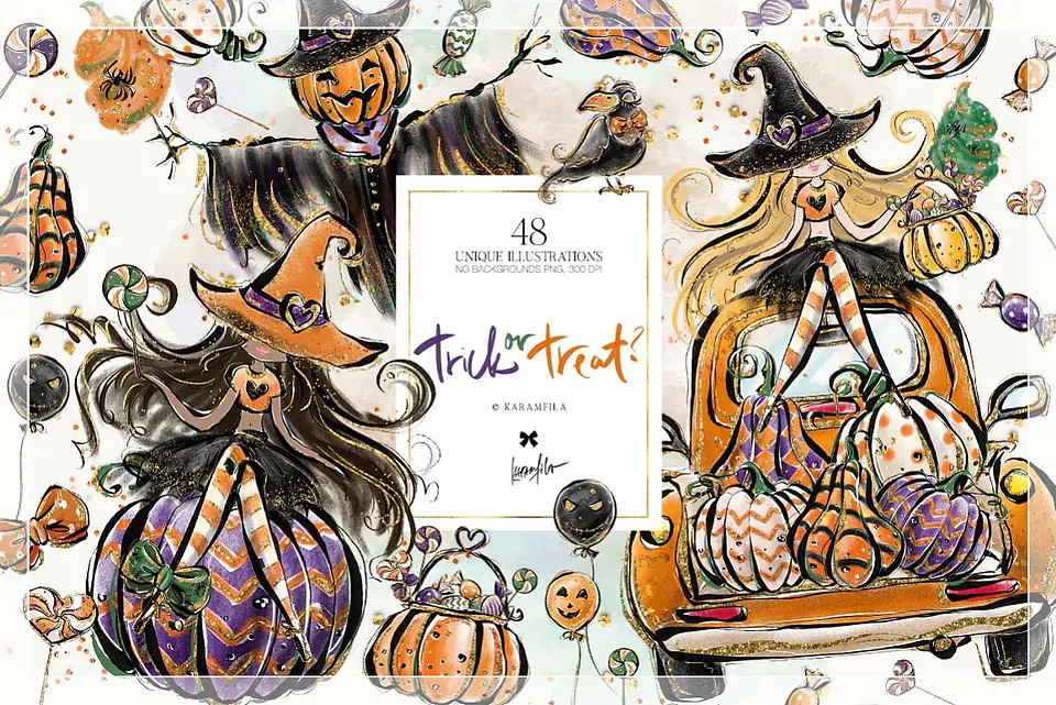 Kit Digital Halloween Pumpkin Truck Clipart 1 1