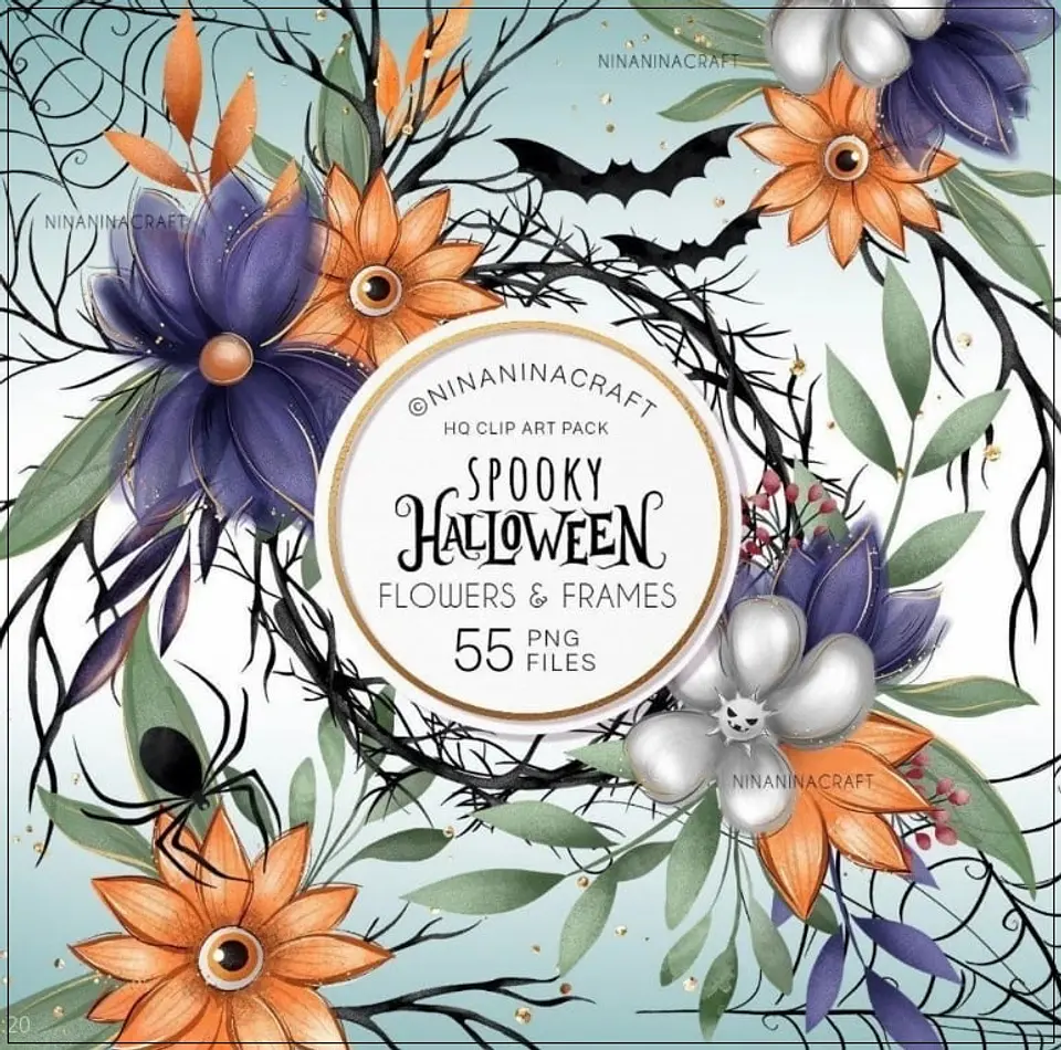 Kit Digital Spooky Halloween Flowers e Frames 13 1