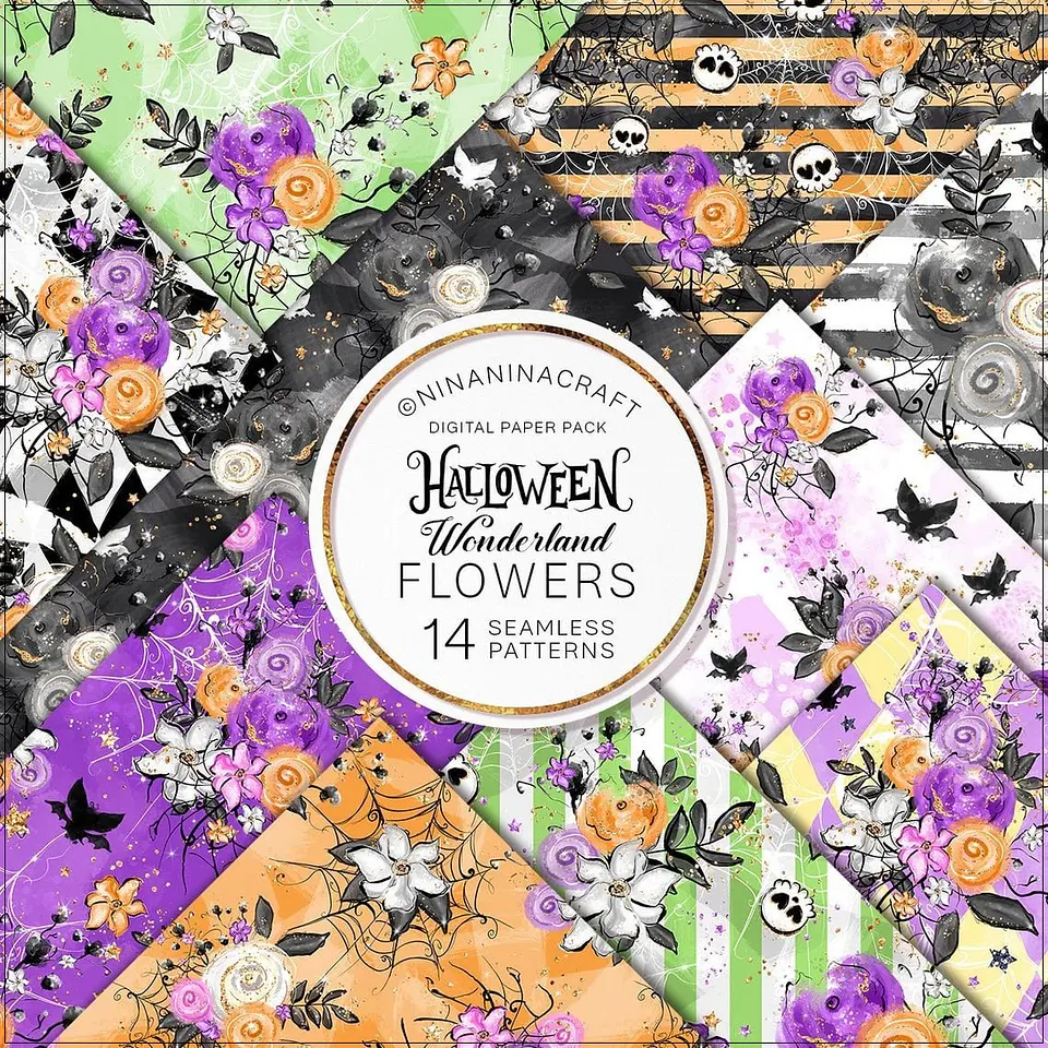 Kit Digital Halloween Wonderland Flowers Papers 9 1