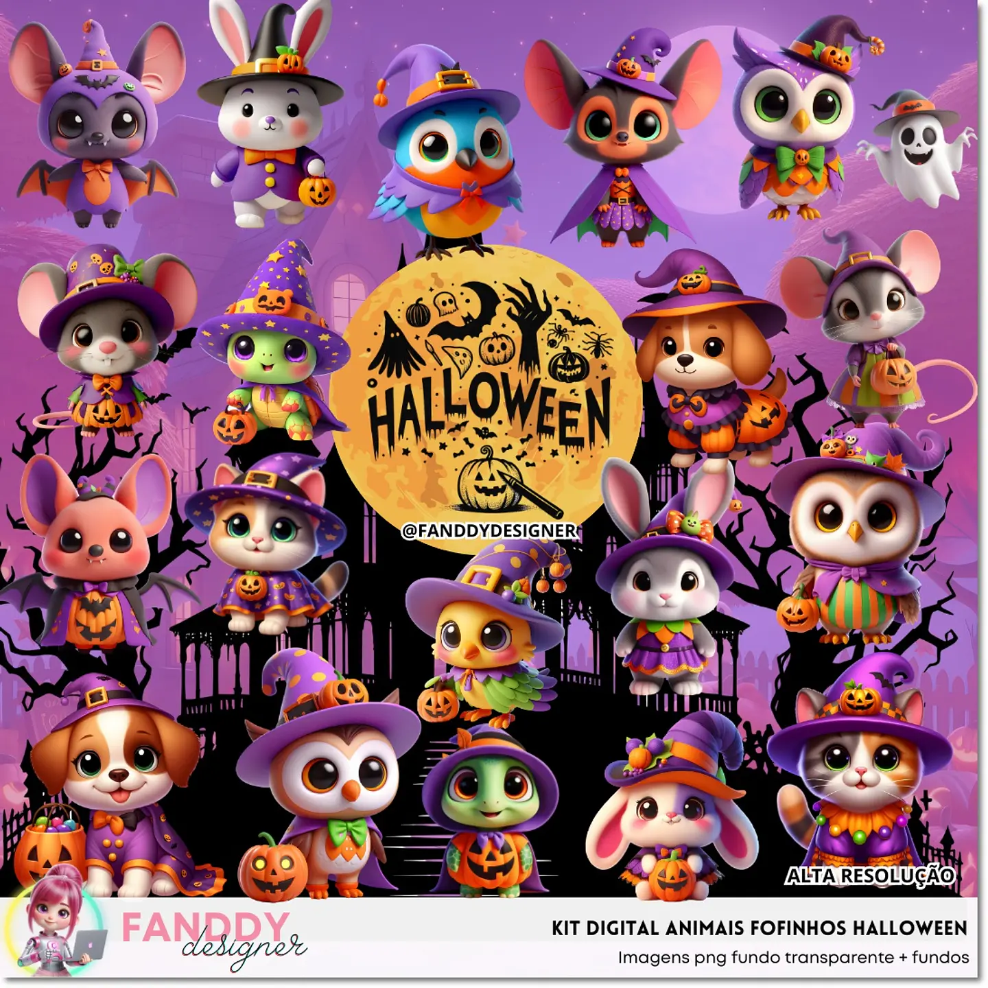 Kit Digital Animais Fofos Halloween 1 1