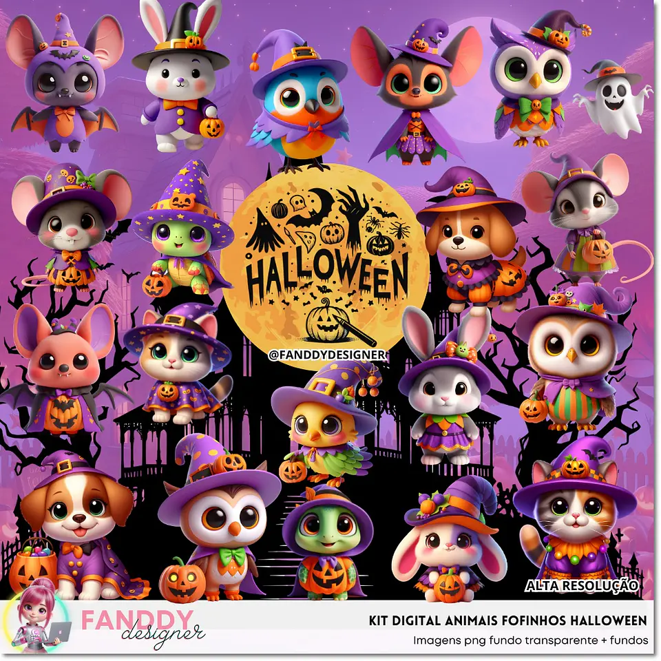Kit Digital Animais Fofos Halloween 1 1