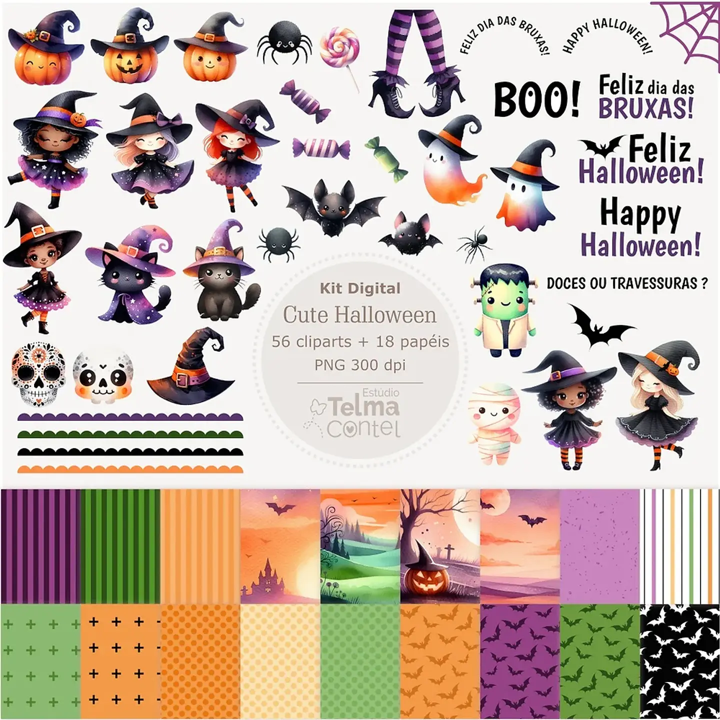 Kit Digital 1 Halloween Cliparts e Papéis 1 1