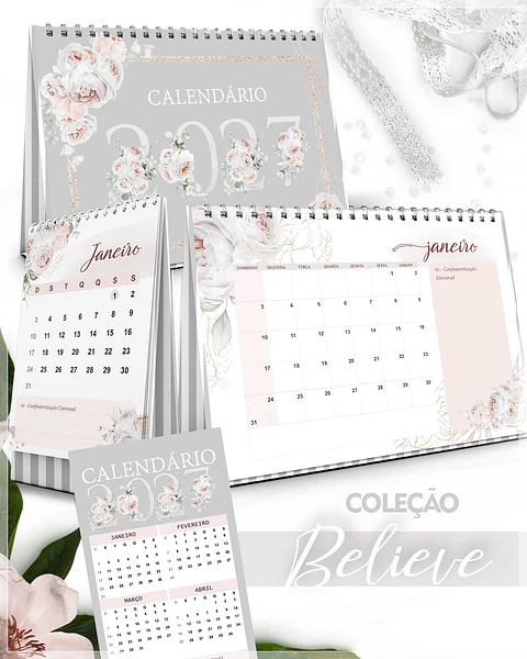 Encadernação - Calendários 2027 de Mesa A5 A6 e Calendário Marca Página Believe