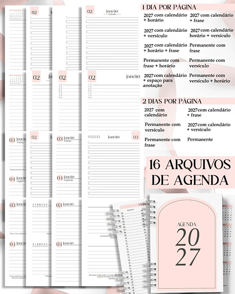 Encadernação - Agendas Femininas Neutra 2027 Perm Vers Frases Horários