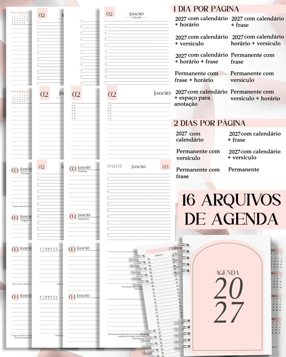 Encadernação - Agendas Femininas Neutra 2027 Perm Vers Frases Horários 1