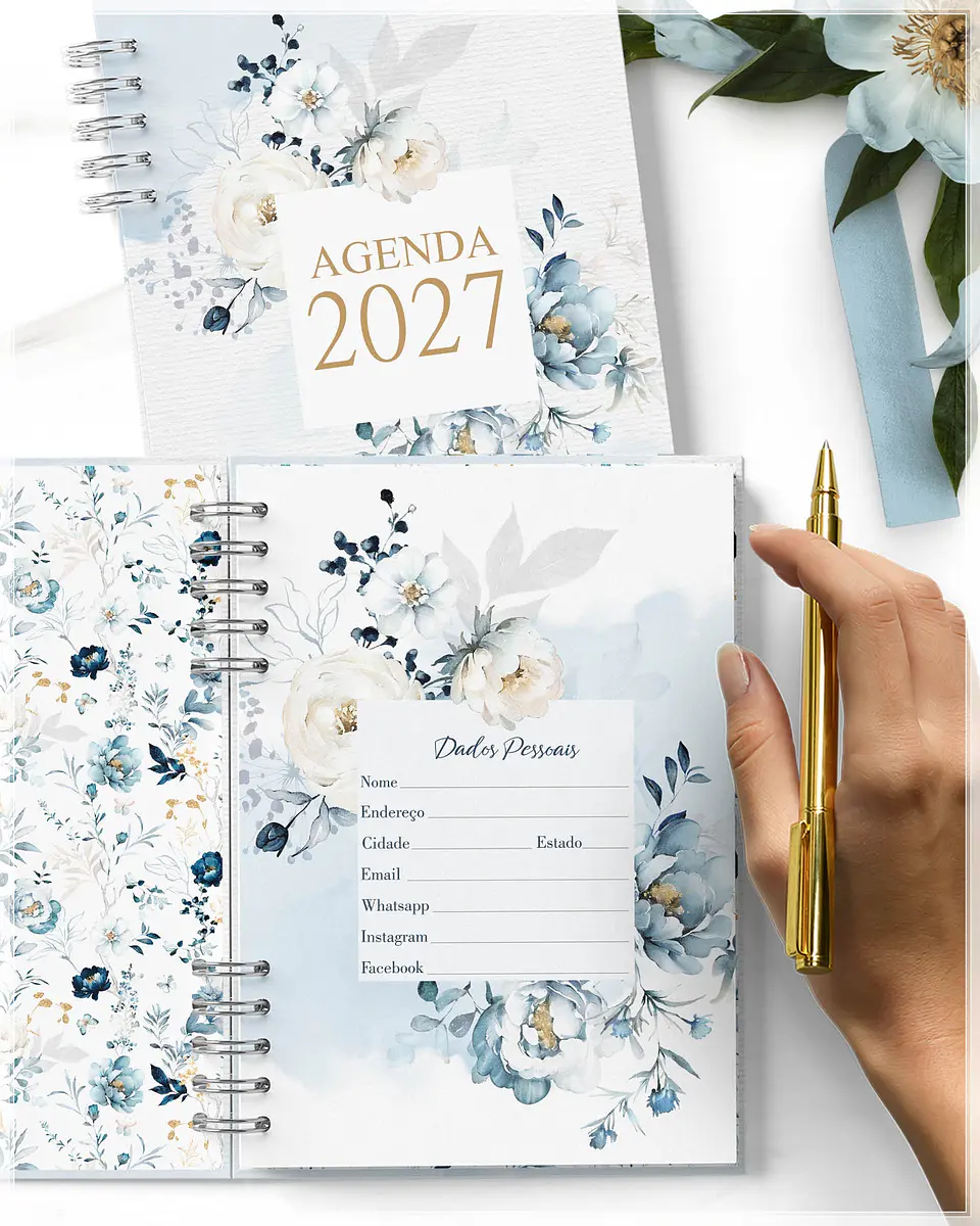 Encadernação - Agenda Floral Azul 27 1