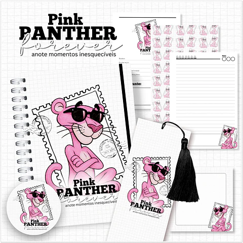 Encadernação - Caderno A5 Pantera Cor de Rosa - Coleção Nostalgia