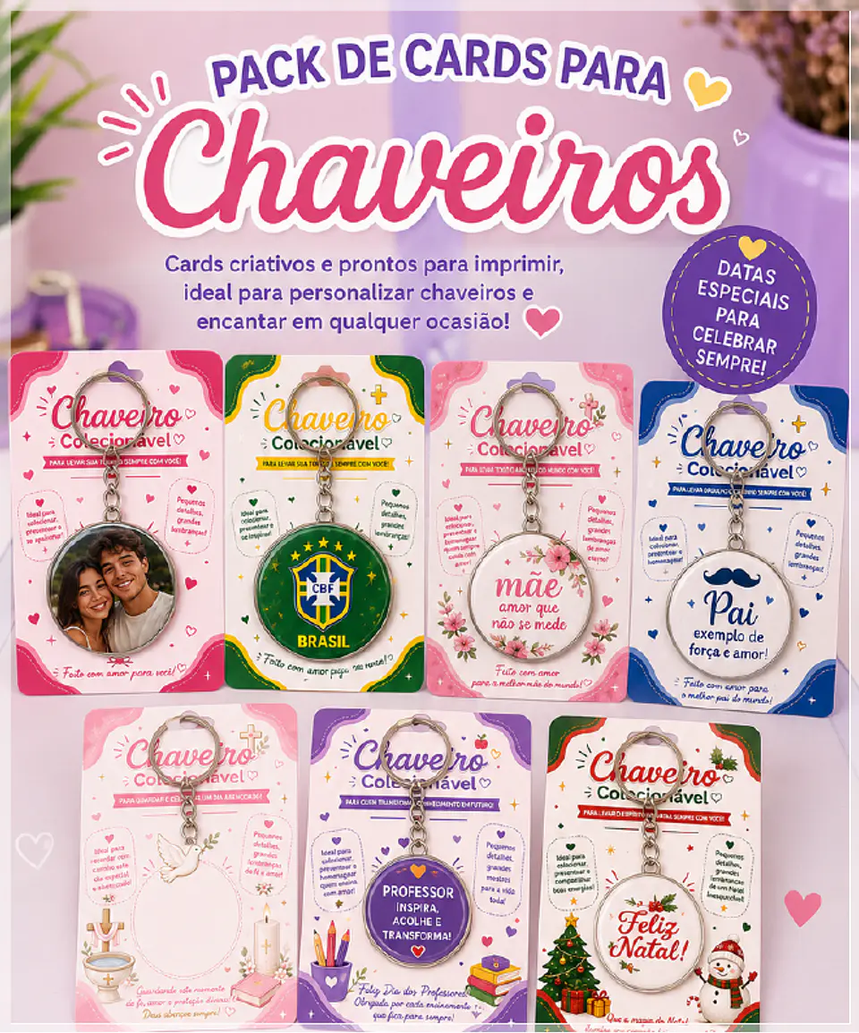 Arquivo de Corte Cards Chaveiros Vários Temas 1