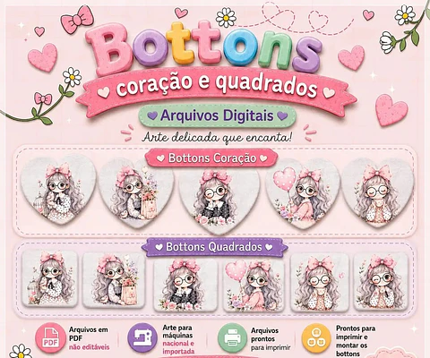 Arquivo de Corte Bottons Coração e Quadrados