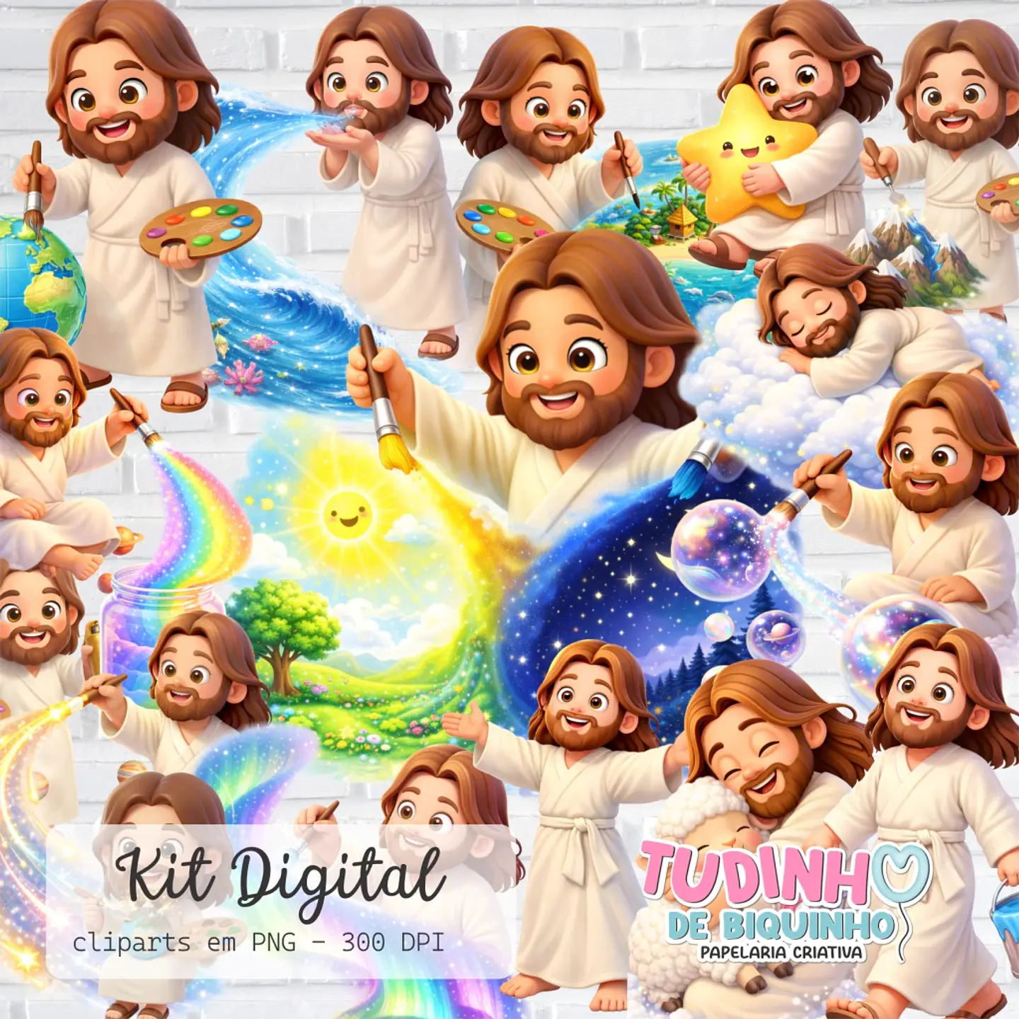 Kit Digital Clipart Jesus Pintor do Mundo 3d 2 1