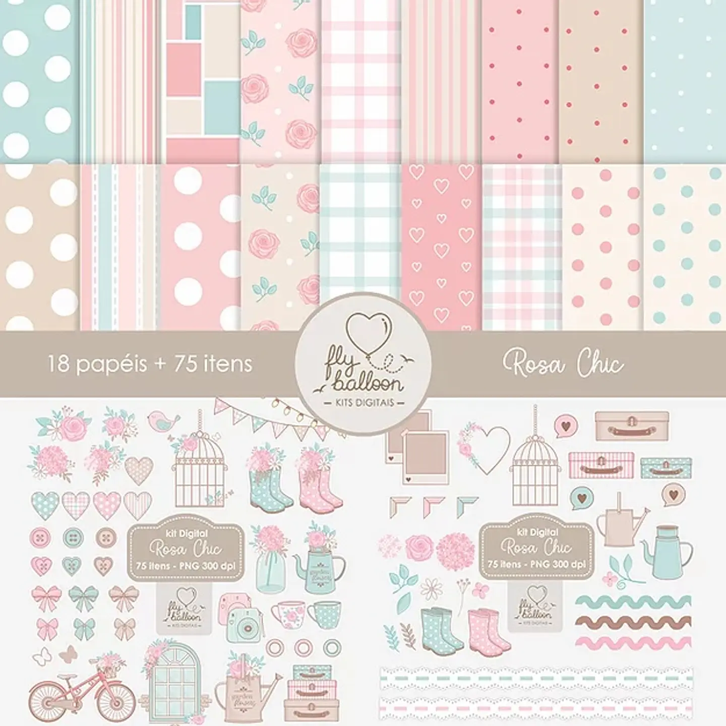 Kit Digital Combo Jardim Rosa Chic 32 1