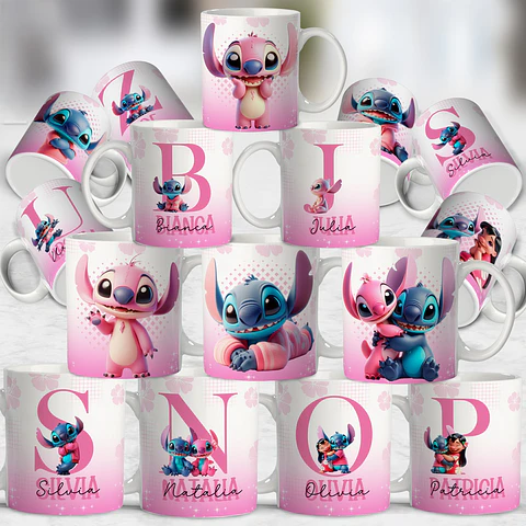 Sublimação - Caneca Alfabeto Stitch Rosa
