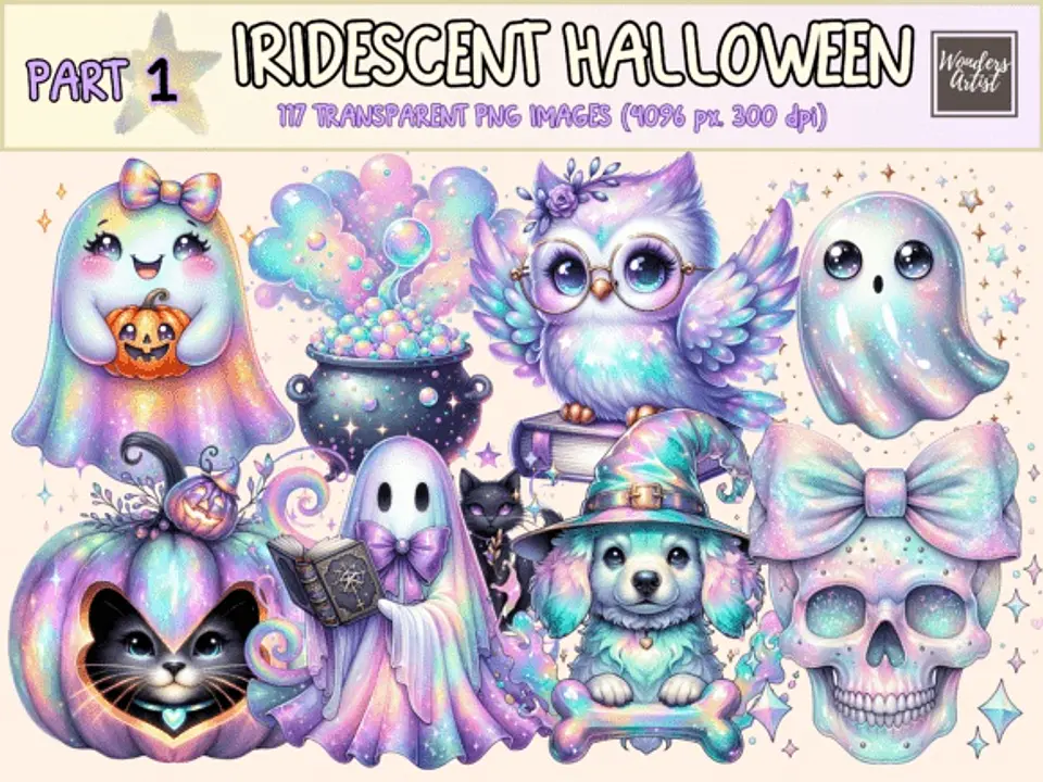 Kit Digital Iridescent Halloween Clipart 21 1