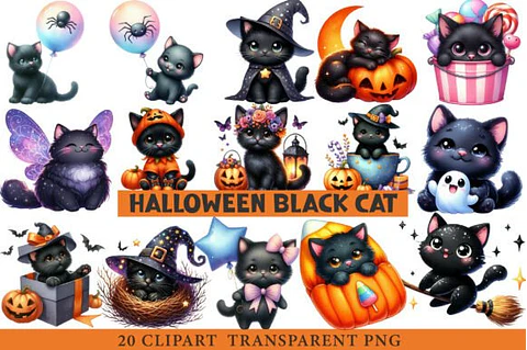 Kit Digital Halloween Gato Preto 9