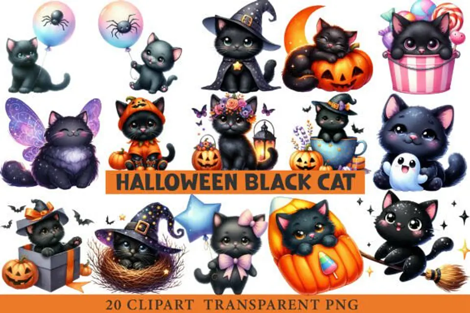 Kit Digital Halloween Gato Preto 9 1