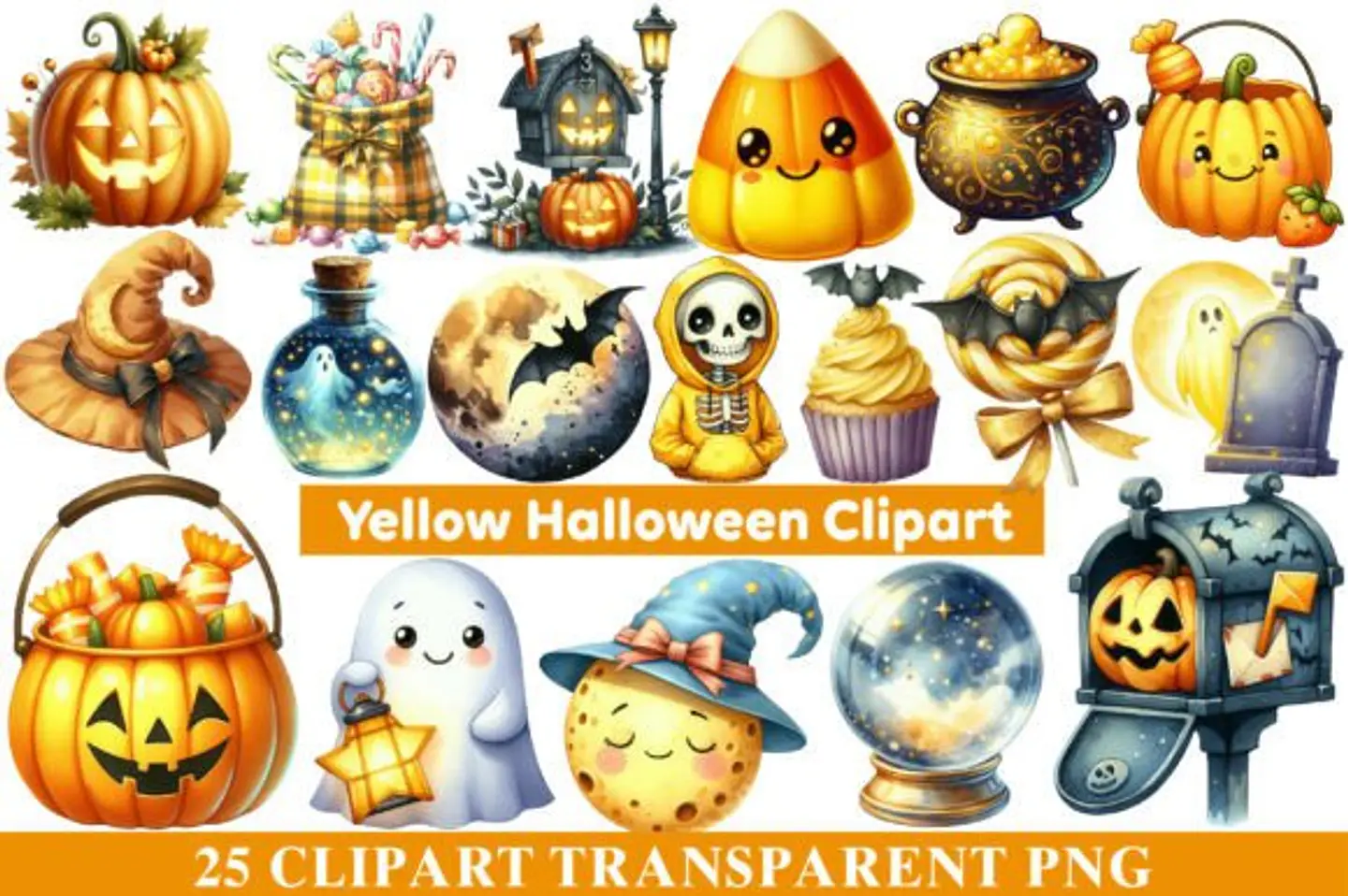 Kit Digital Halloween Amarelo 5 1
