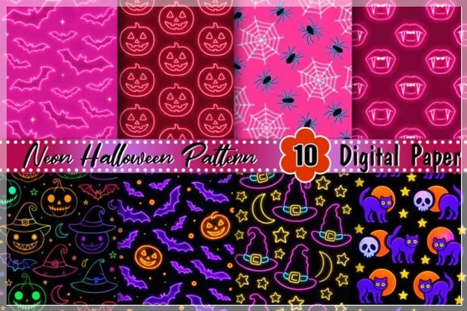 Kit Digital Pink Purple Neon Halloween 7 1