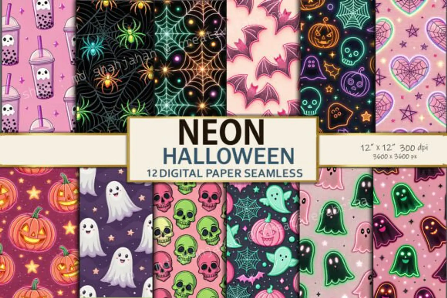 Kit Digital Neon Halloween Digital Paper 4 1