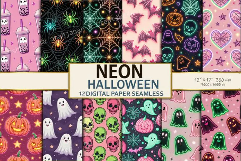 Kit Digital Neon Halloween Digital Paper 4 1