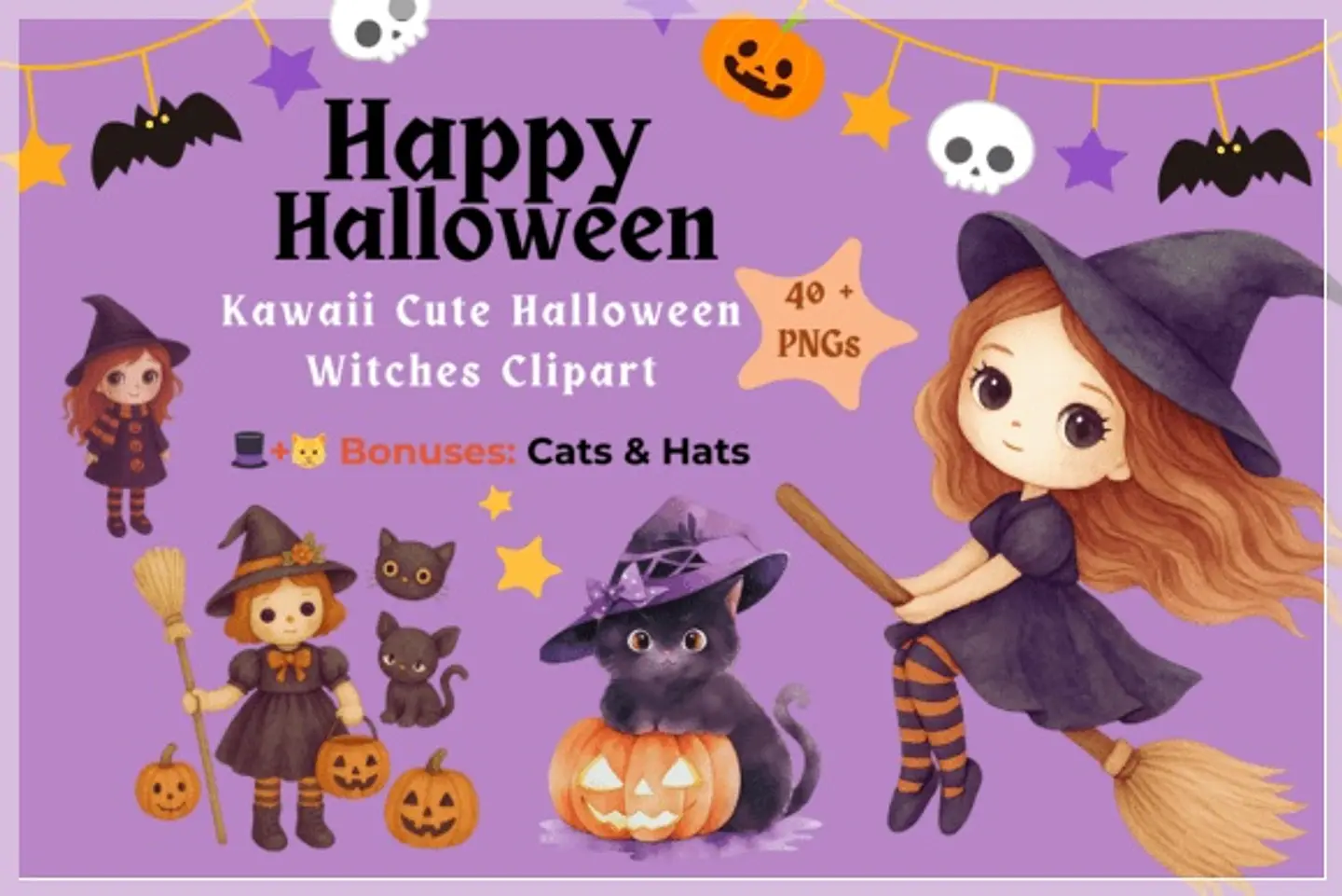 Kit Digital Kawaii Cute Halloween Witches 2 1