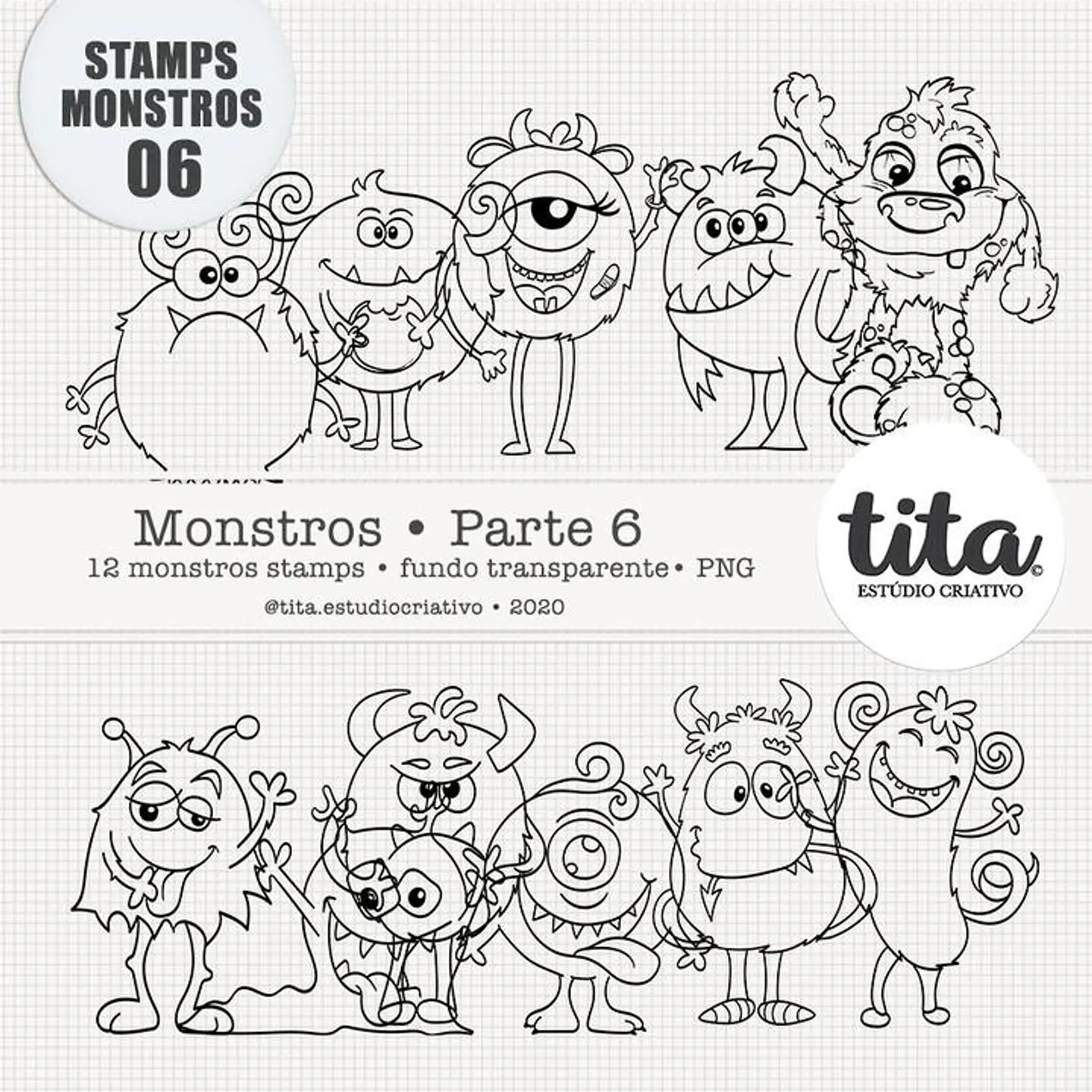 Kit Digital Monstros Parte 06 (Stamps P Colorir) 196 1