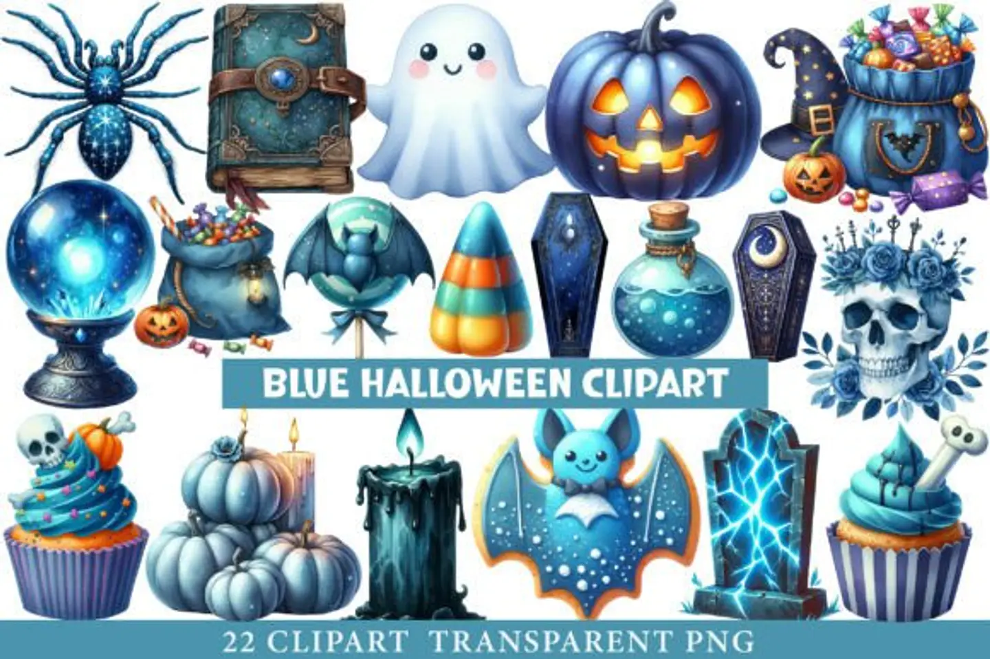 Kit Digital Halloween Azul 6 1