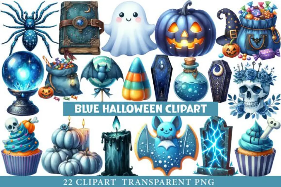 Kit Digital Halloween Azul 6 1