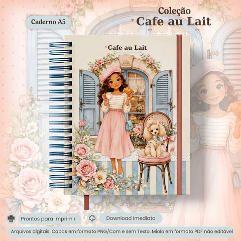 Encadernação - Caderno A5 Colecão Café au Lait
