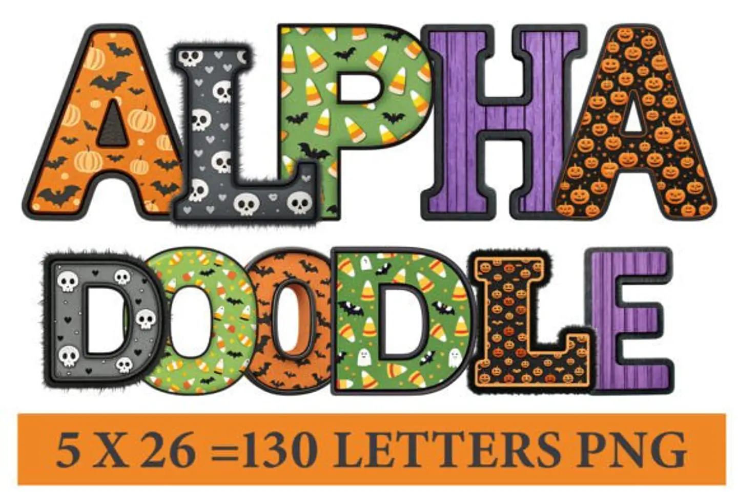Kit Digital Halloween Doodle Letters Bundle 2 1