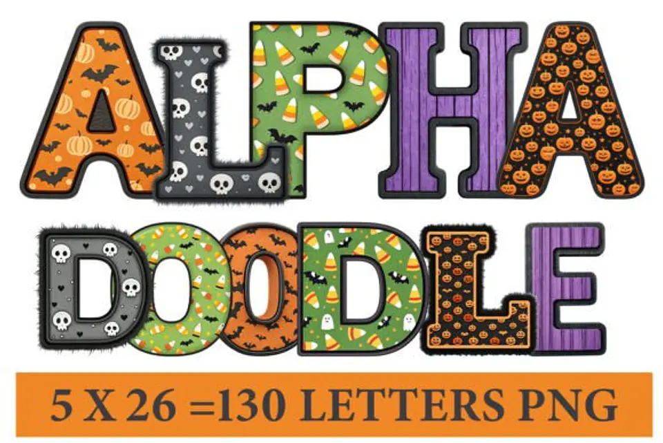 Kit Digital Halloween Doodle Letters Bundle 2 1