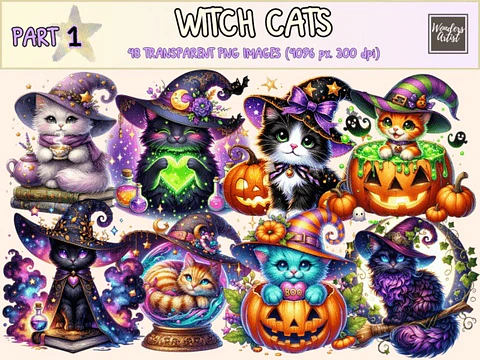 Kit Digital Witch Cats Clipart 22