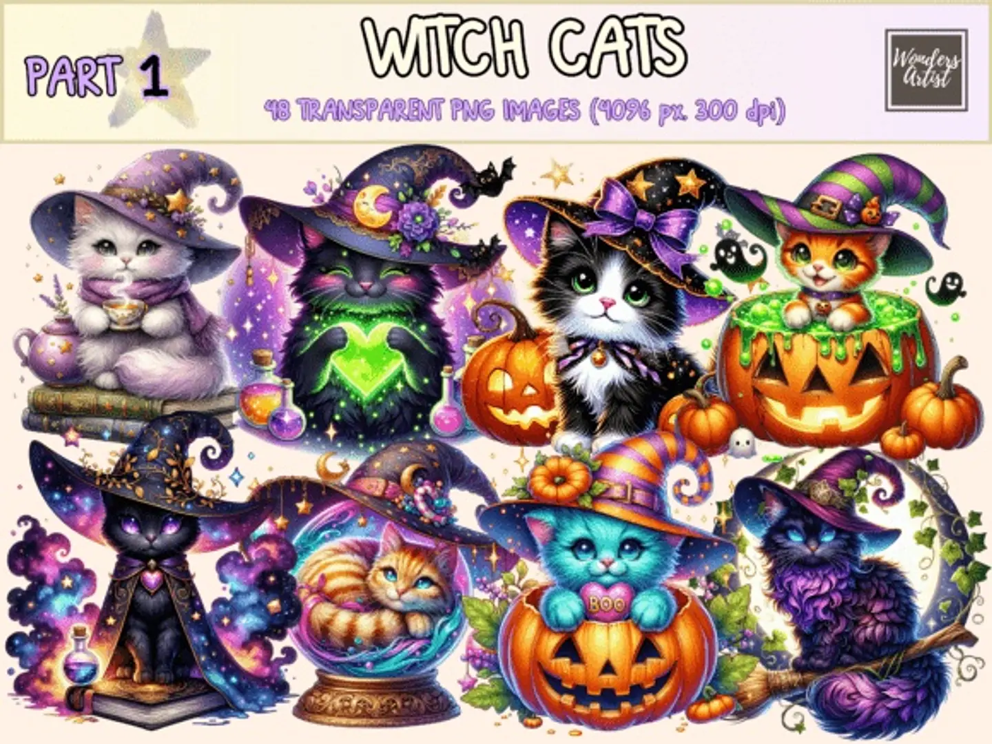 Kit Digital Witch Cats Clipart 22 1