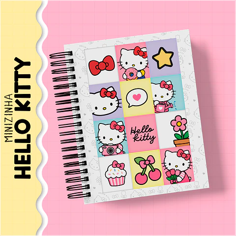 Encadernação - Coleção Hello Kitty Rosa(Caderno,Bloco A6,Bloco95x95,Caneca e Botton)
