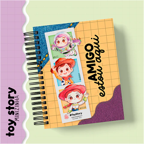 Encadernação - Mini Coleção Toy Story Agenda escolar , Botton , Bloco , Caderno e Estojo Cartonado