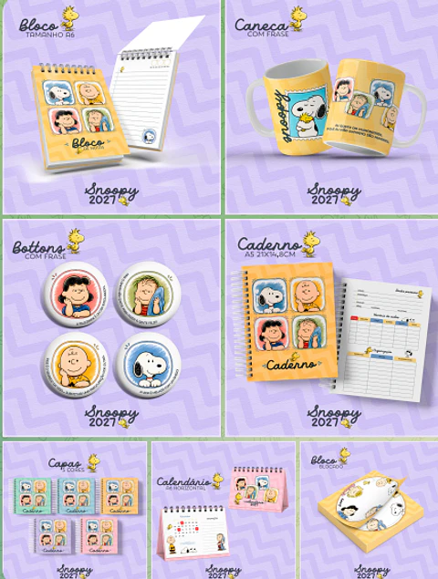Encadernação - Coleção Snoopy 27 Agenda, Botton, Bloquinho, Caderno , Calendário e Planner