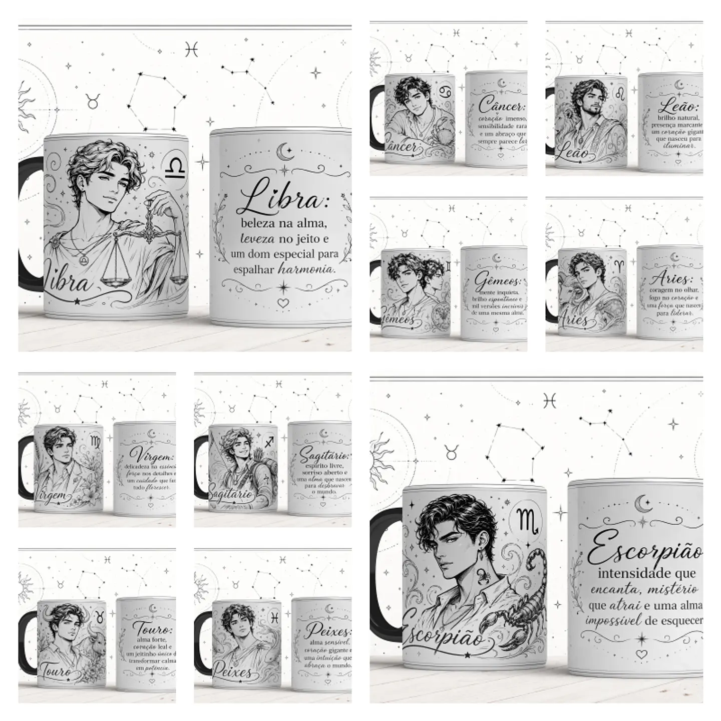 Sublimação - Canecas Signos Zodíaco Lineart Masculino 1