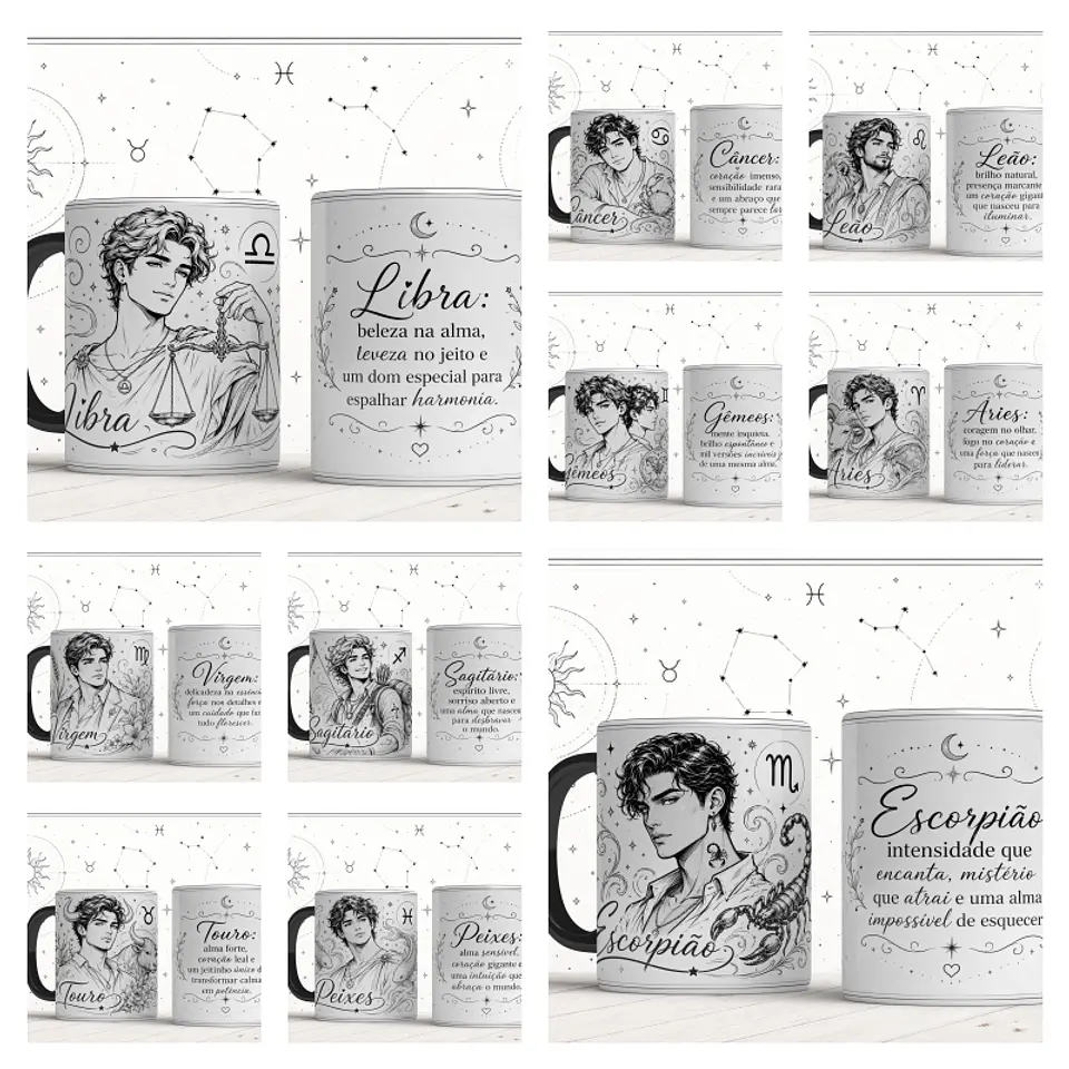 Sublimação - Canecas Signos Zodíaco Lineart Masculino 1