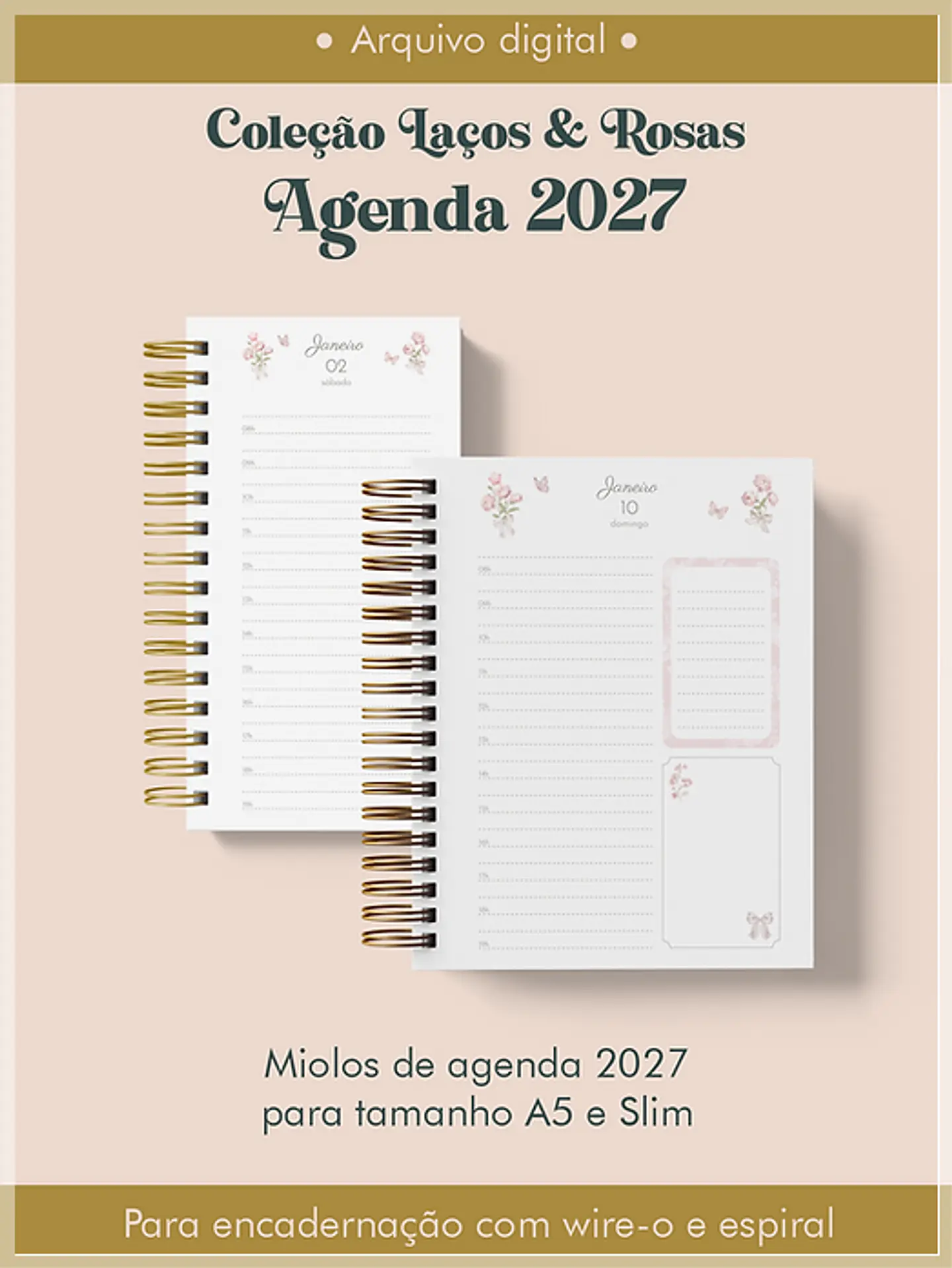 Encadernação - Agenda 2027 Coleção Laços & Rosas Wire-o 1