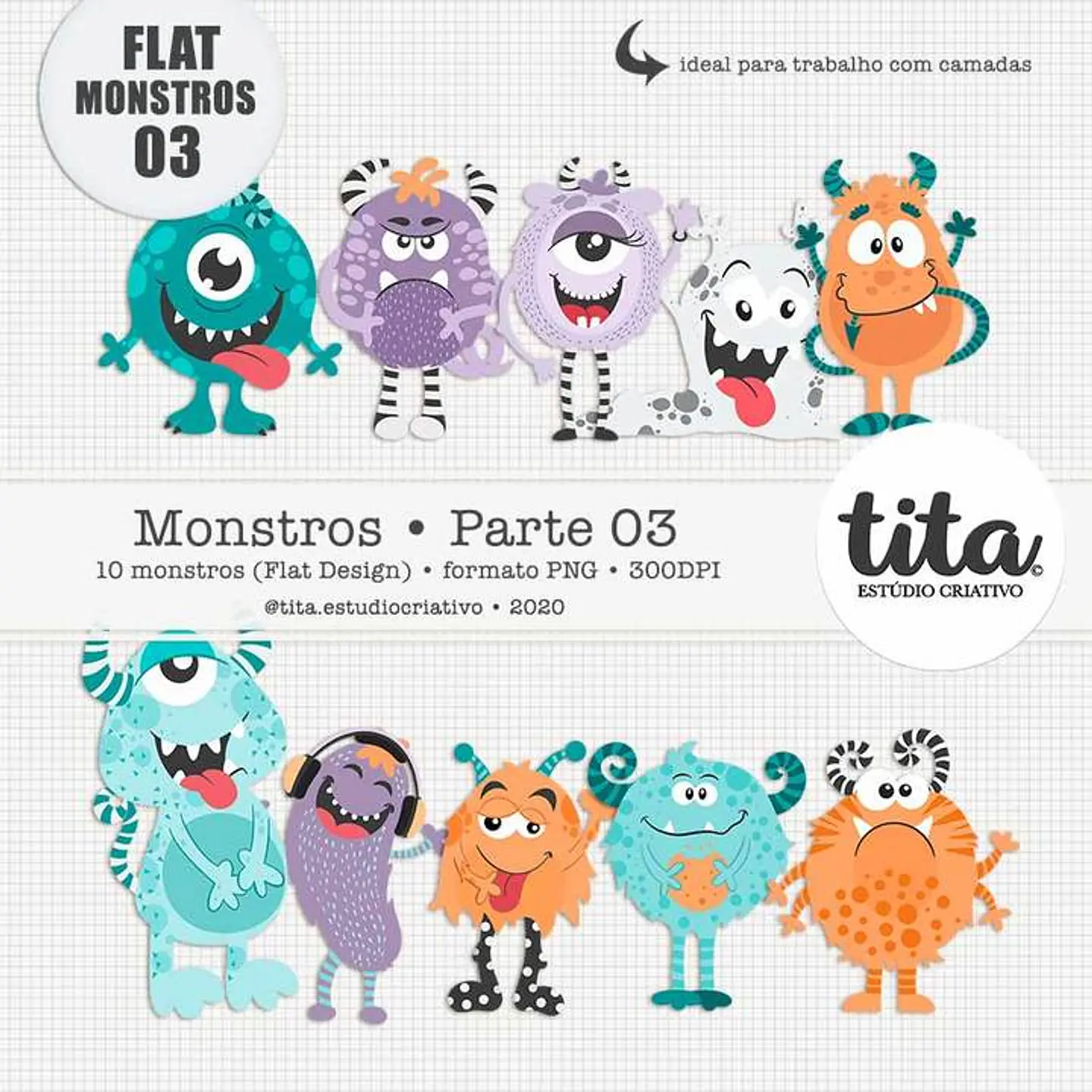 Kit Digital Monstros Parte 03 (Flat Design) 193 1