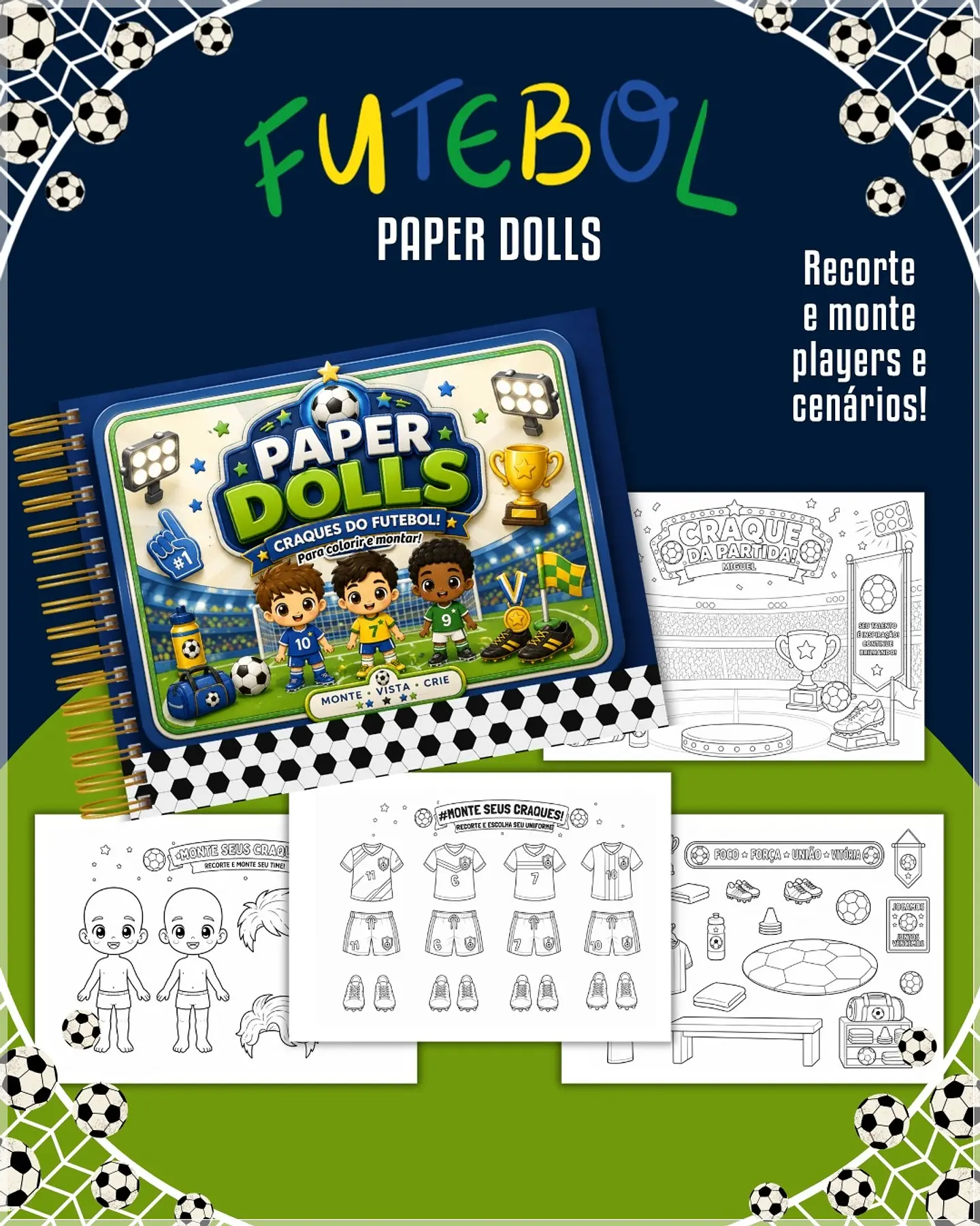 Encadernação - Paper Dolls colorir Futebol 1