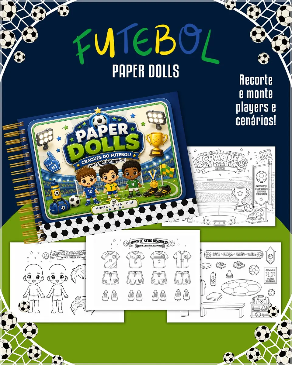 Encadernação - Paper Dolls colorir Futebol 1